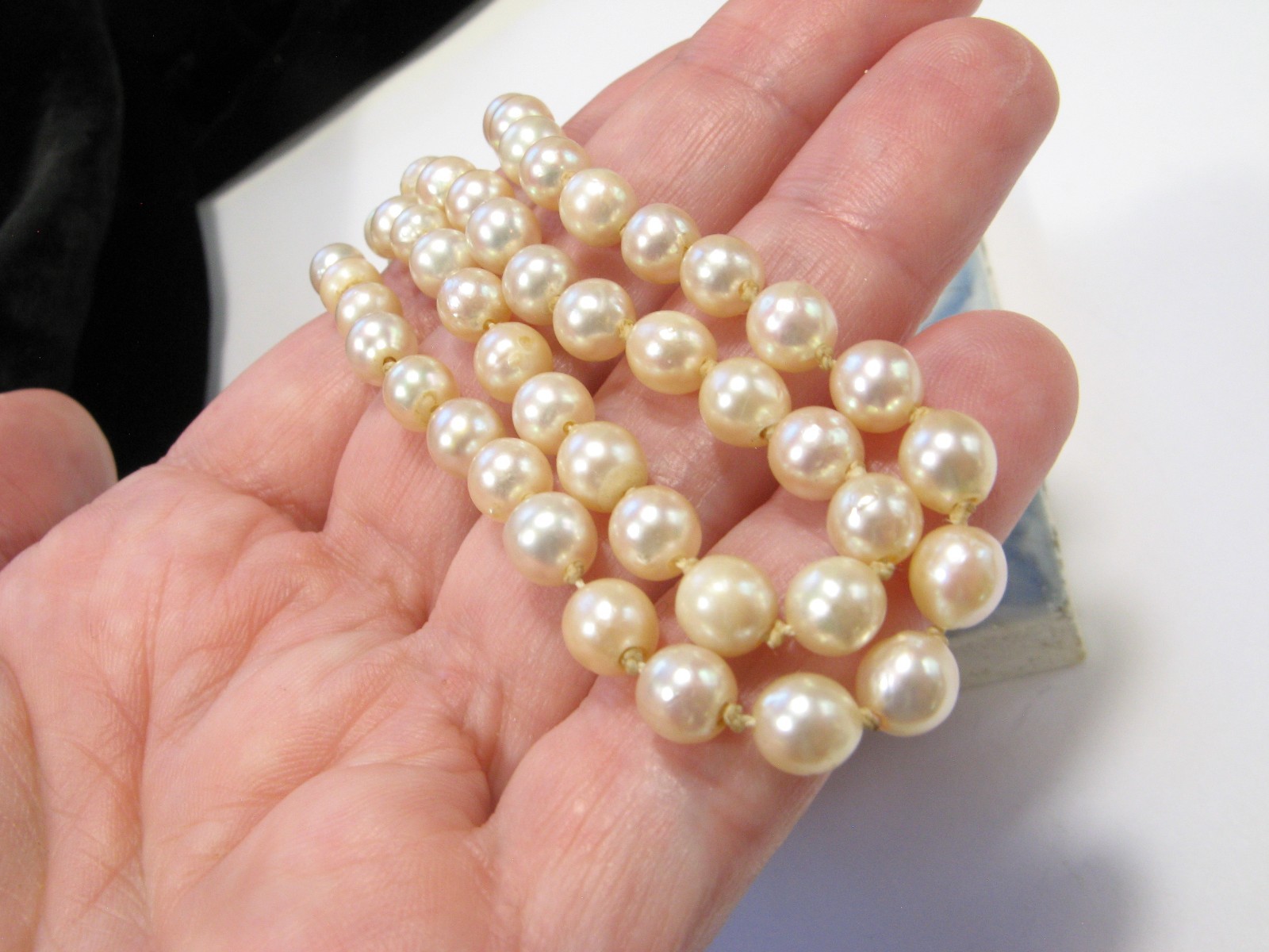 Vintage AKOYA Cultured PEARL Hand-knotted NECKLACE 6mm Sterling Silver 17.75″