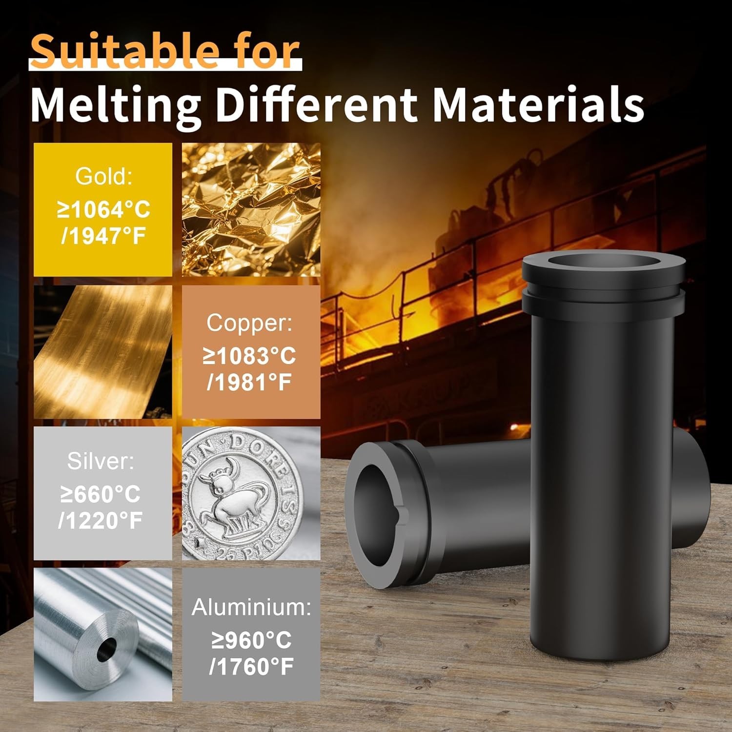 Nelyrho 3kg High Purity Graphite Crucible for Melting Gold Silver Copper