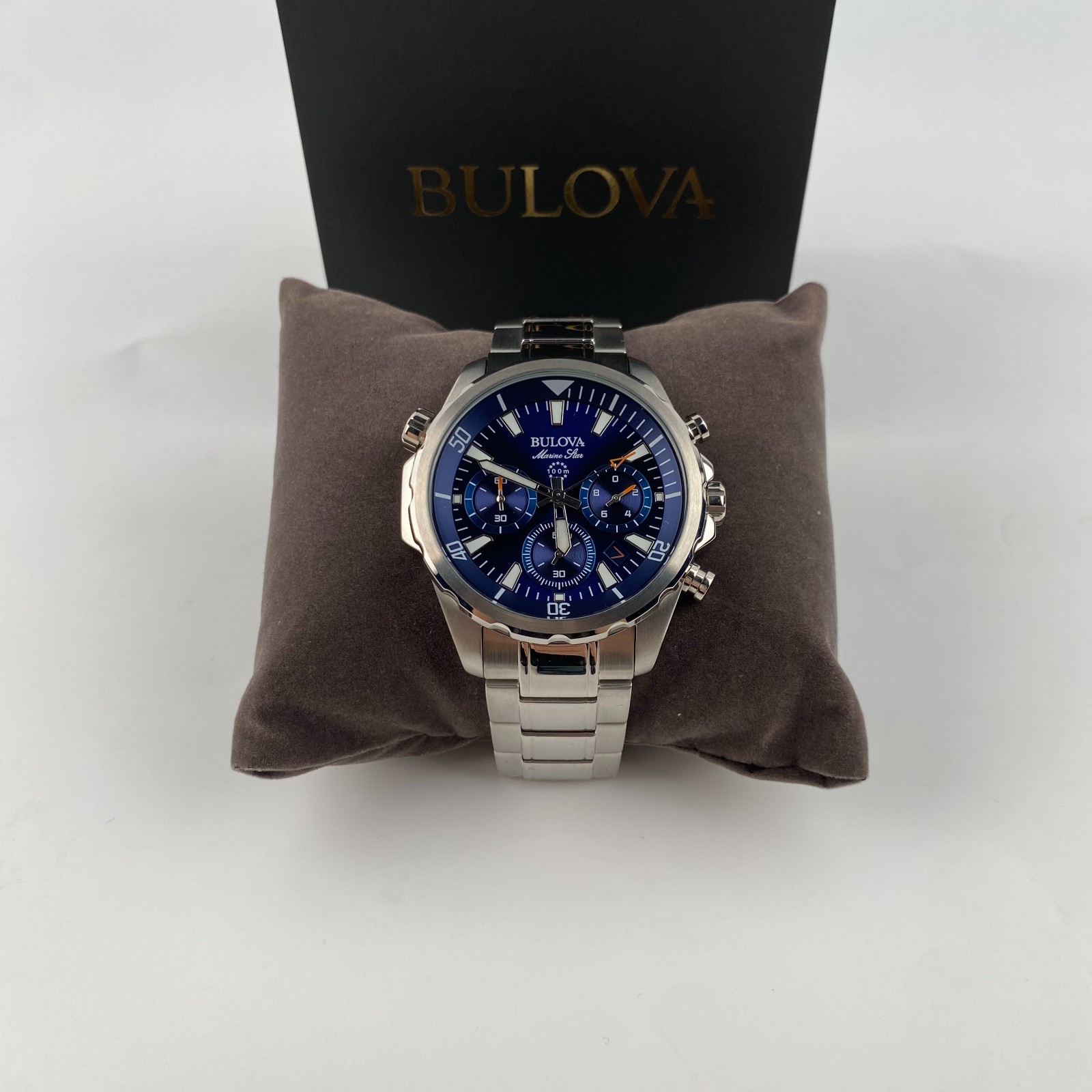 Bulova Marine Star Men’s Chronograph Watch Blue Dial Stainless Steel 43mm 96B256
