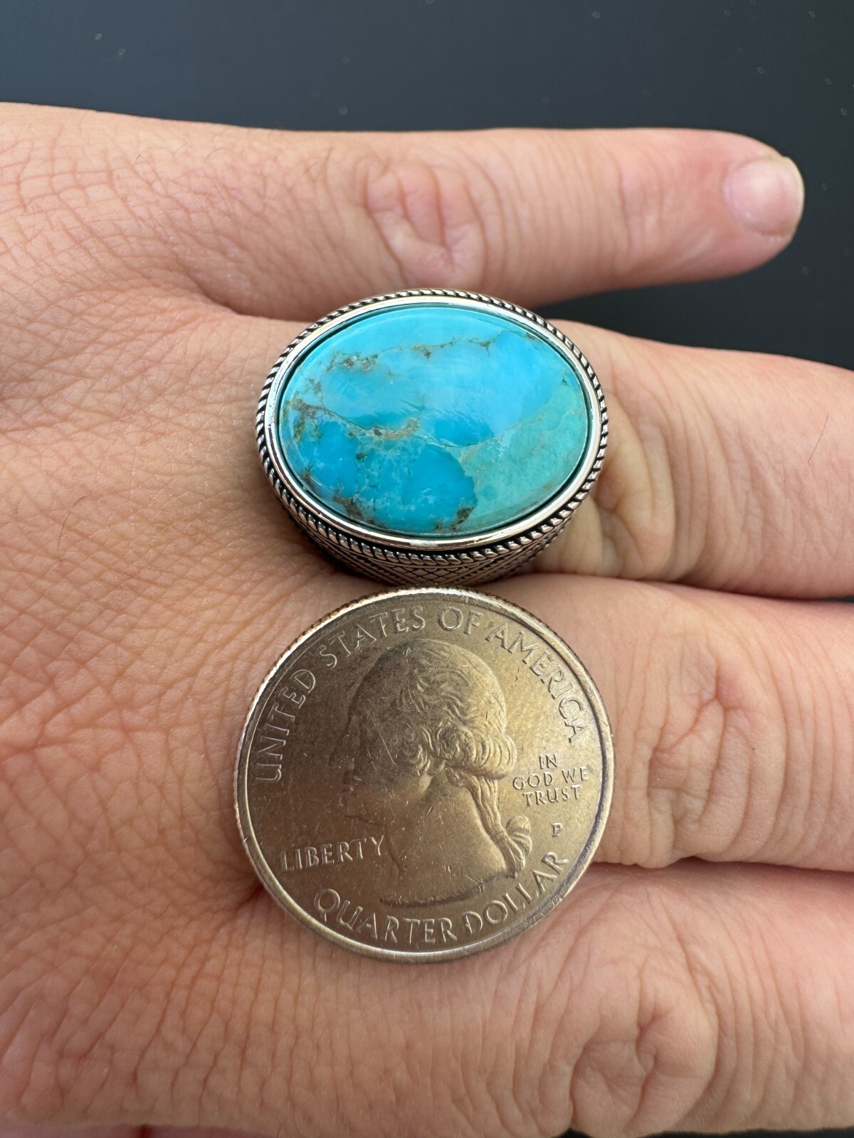 Natural Turquoise Mens Real Solid 925 Silver Handmade Oval Native American Ring