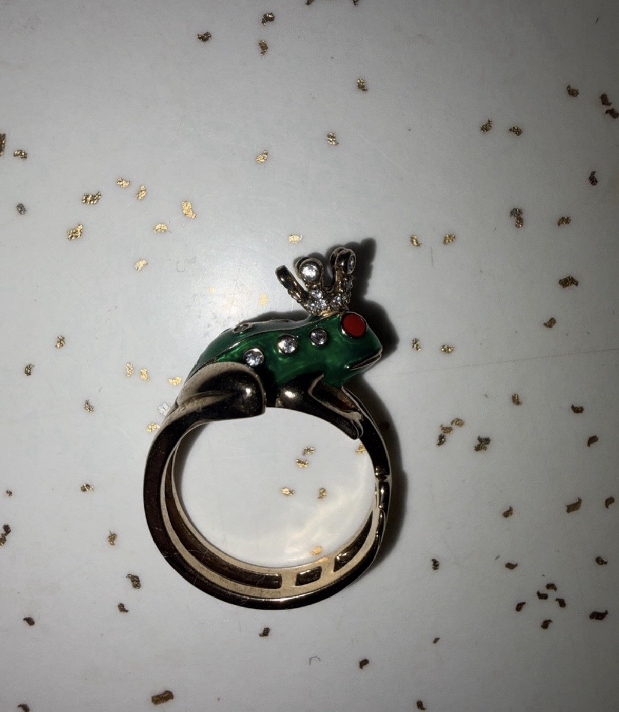 Vintage Signed Hidalgo .925 Sterling Silver Green Enamel Frog Prince Ring Size 9
