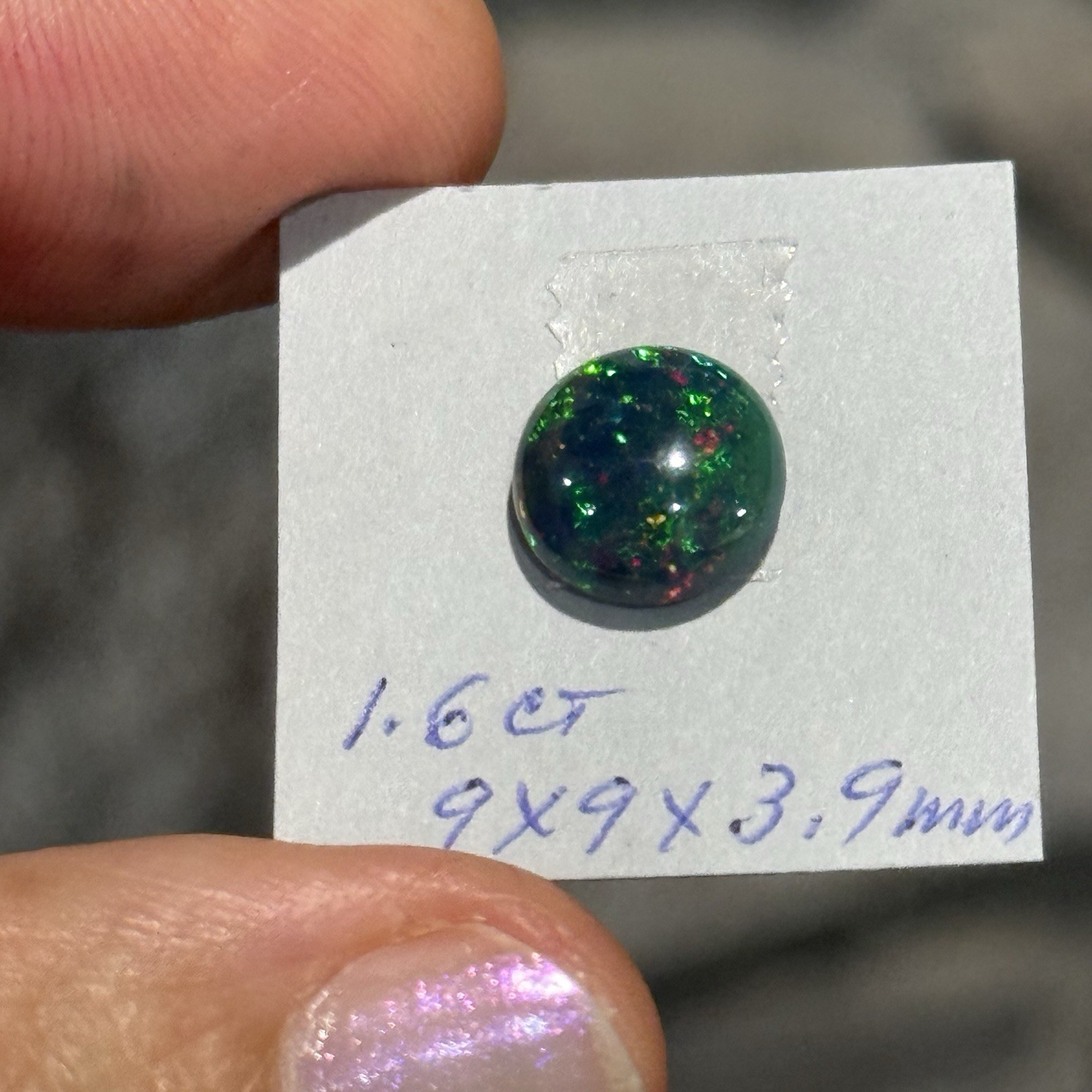 1.6ct 9x9x3.9mm Dark Green Stardust Smoked Ethiopian Welo Opal Cabochon Gem