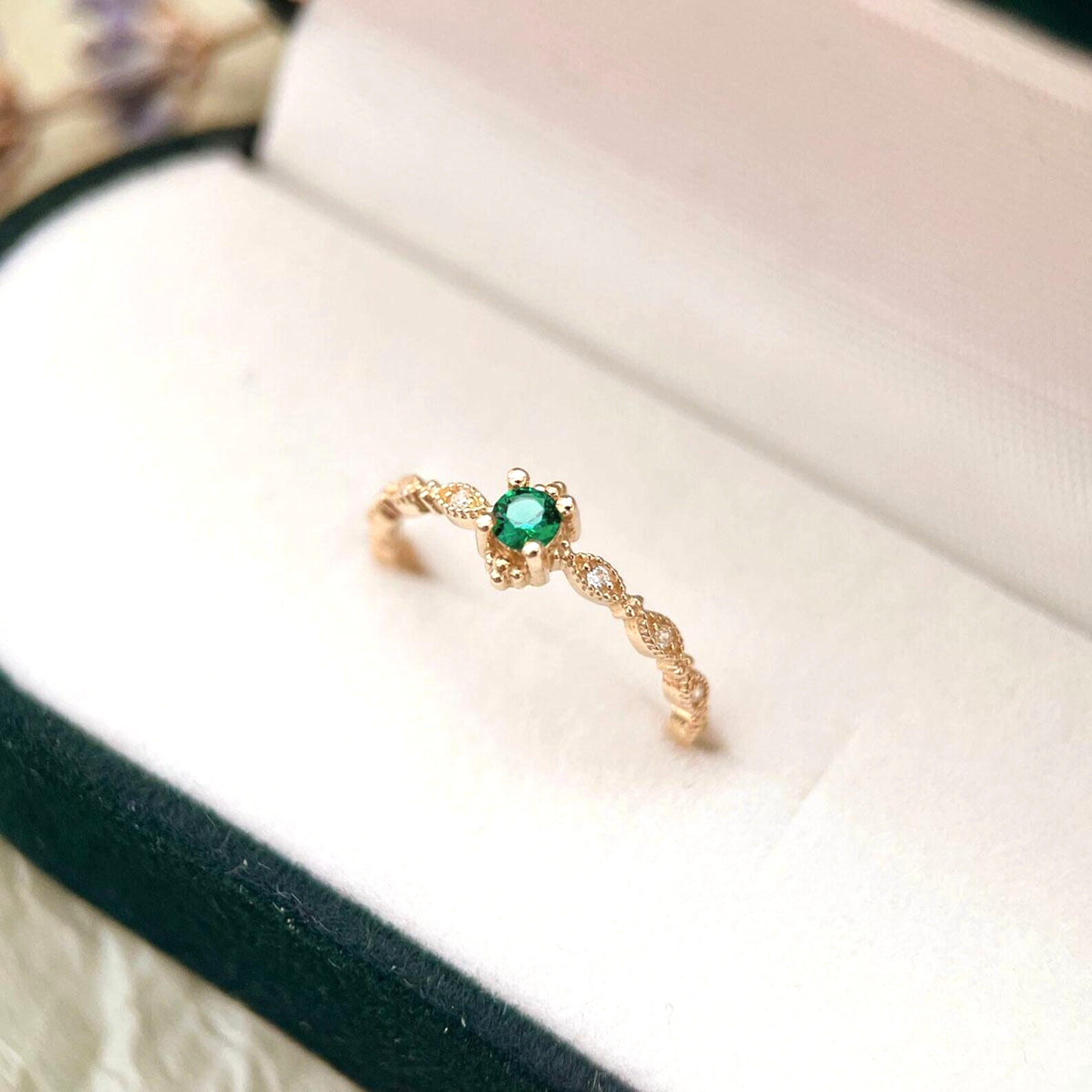 gold plated 925 silver ring moissanite Lab Created Emerald ring Gift for Her
