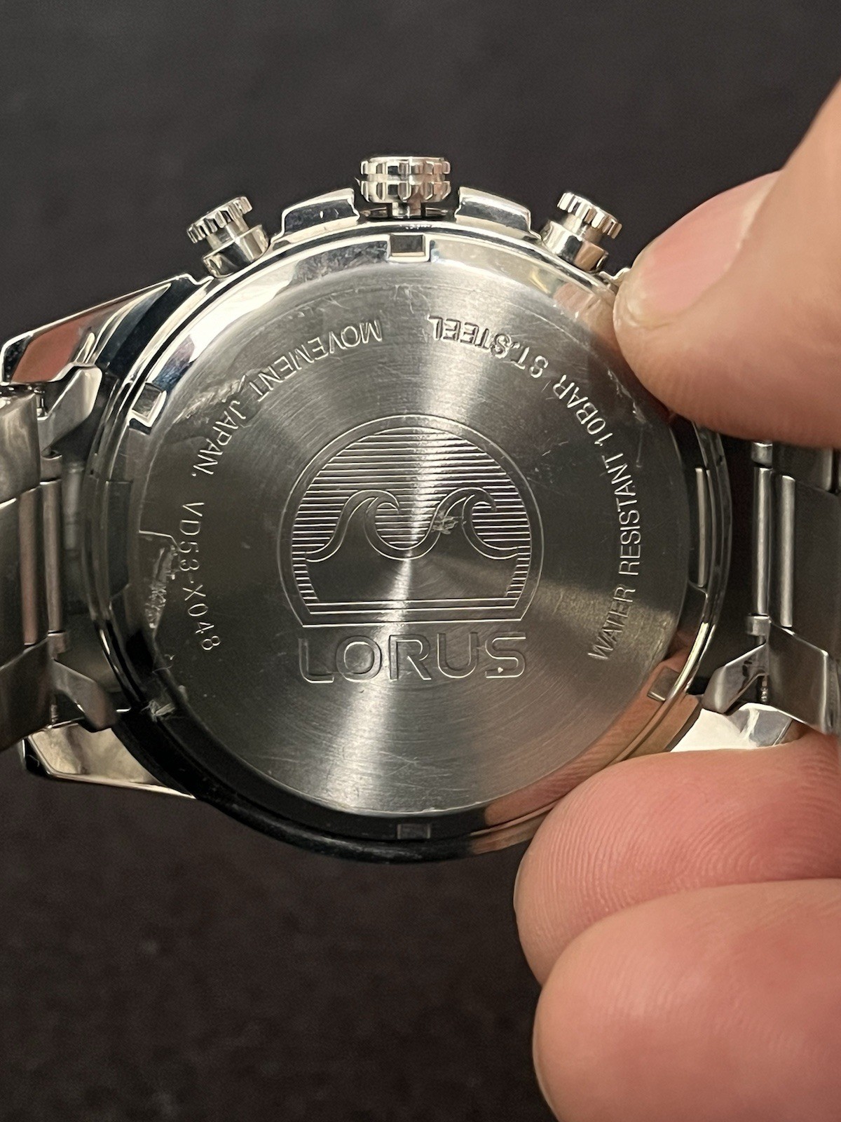 Mens 44mm Stainless Steel Lorus Chronograph Fusion/Sports Series VD53-X048 Watch