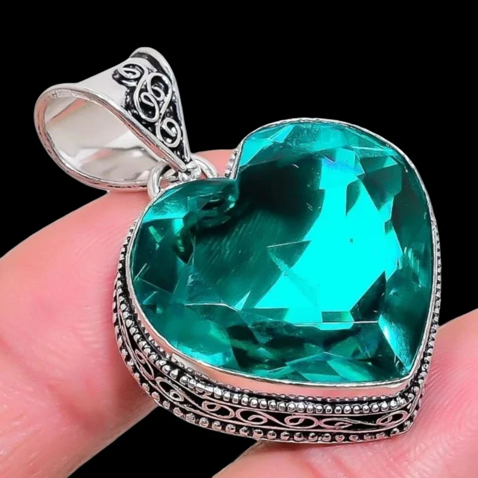 NEW Look Aqua Apatite Gemstone Handmade 925 Sterling Silver Jewelry Gift Pendant