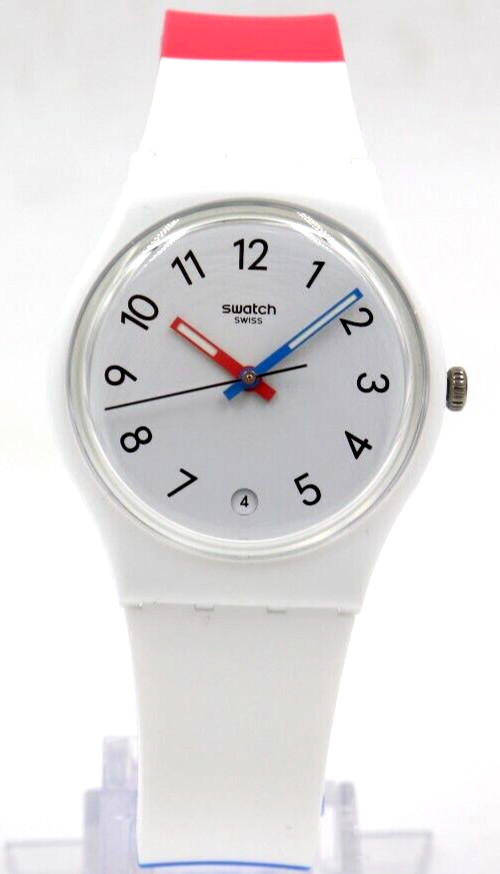 Swiss Swatch GENT IN THE BLOCK Tri-Color Silicone Date Watch 34mm SO28W400 $75