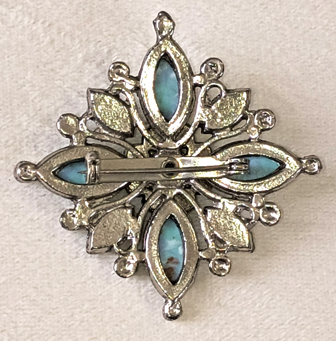 Vintage Faux Turquoise Cabochon Cluster Brooch Silver‑Tone Southwest Style 2″
