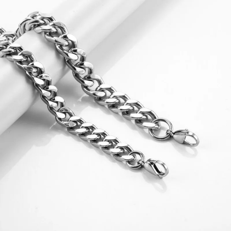 8MM-14MM Stainless Steel Cuban Chain Necklace For Men Punk Thick Long Neck Male