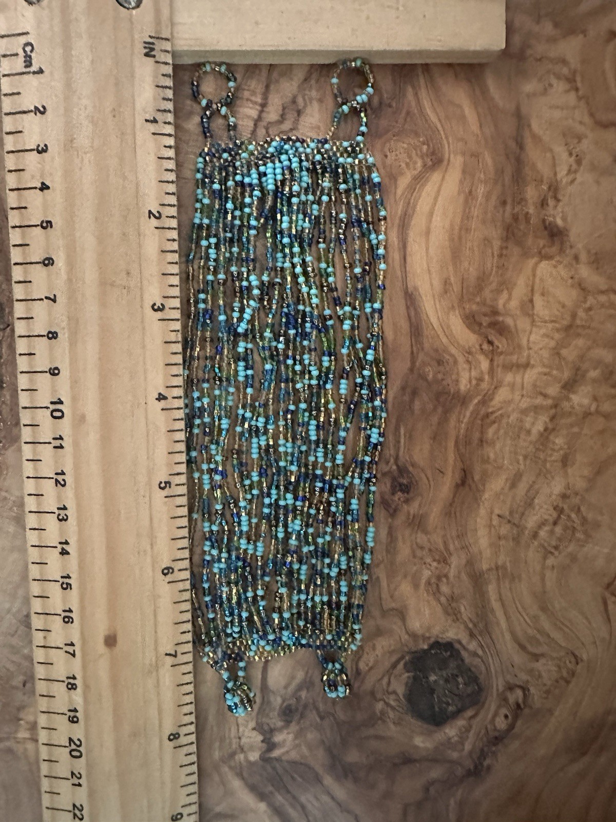 Artisan Seed Beaded 7.5 Wrap Cuff Bracelet Multi Blue Gold Double Toggle Closure
