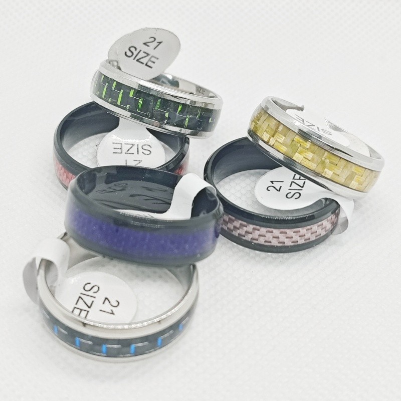 36 Pcs 8mm Carbon Fiber Stainless Steel Rings Inner Arc Unisex Stackable Jewelry