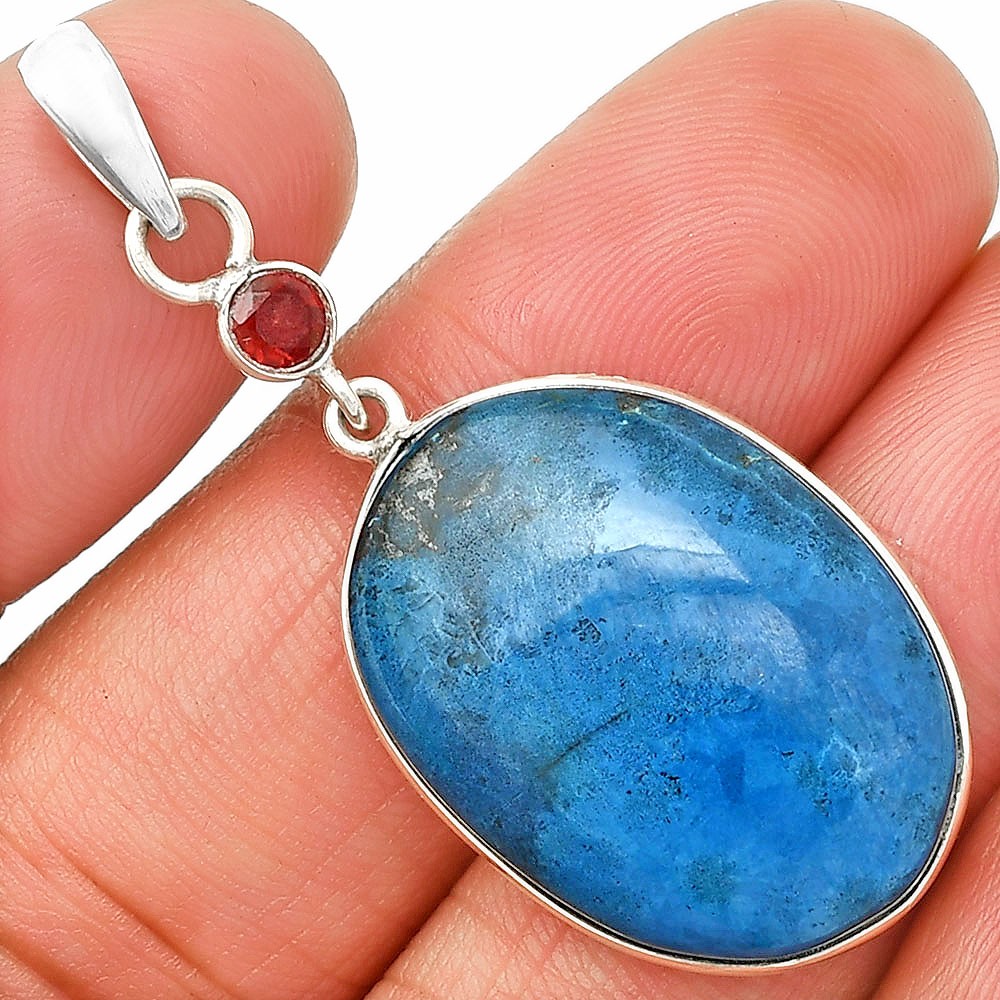 Natural Shattuckite – USA & Garnet 925 Sterling Silver Pendant Jewelry P-1098