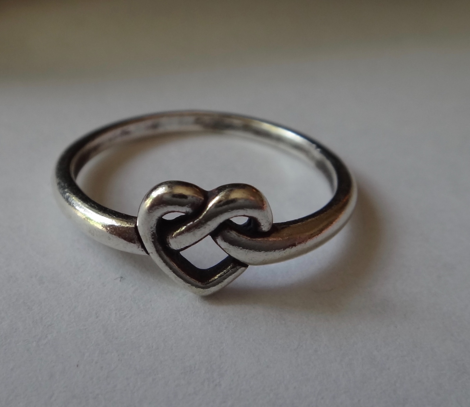 Sterling Silver Small Heart Knot ring 2mm band Ring in sizes 5 6 7 8 8.5 9 or 10