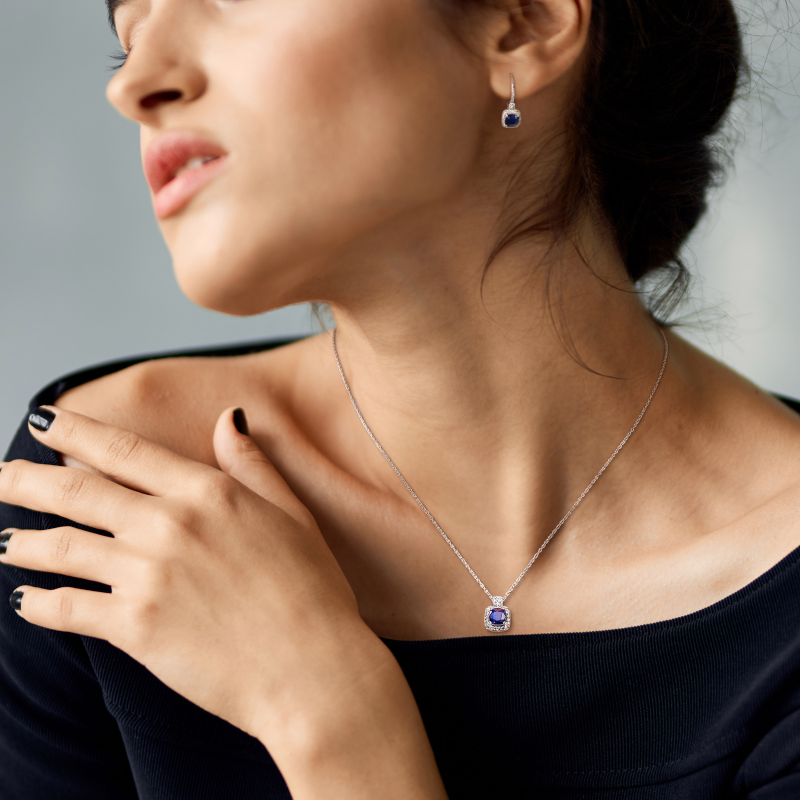 Amour 10K White Gold Diamond & Diffused Sapphire Earrings, Pendant & Chain Set