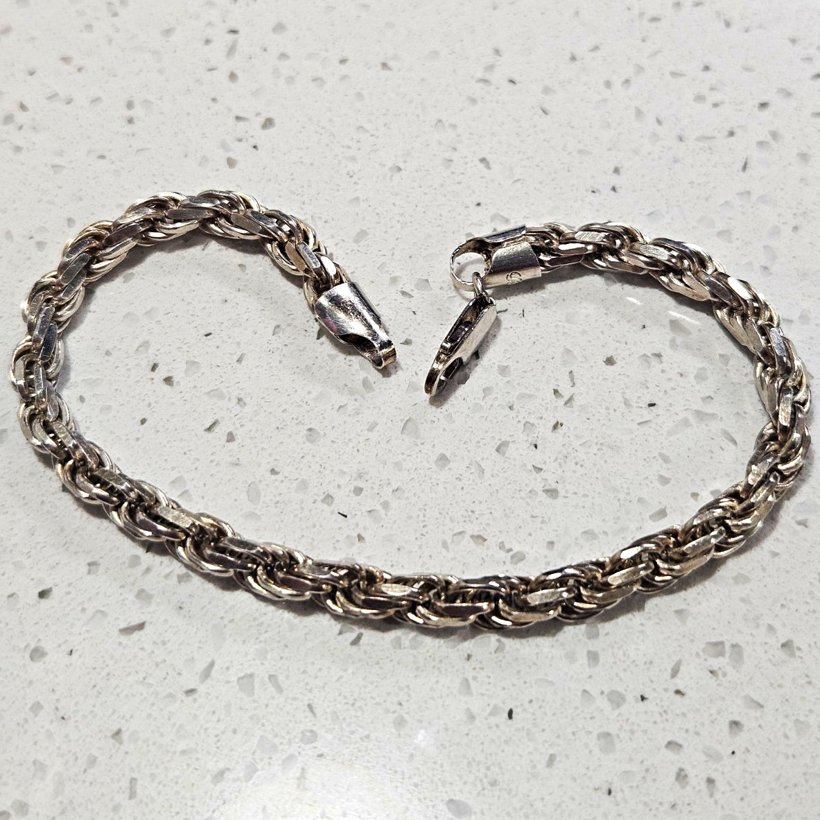 925 Sterling Silver Rope Chain Bracelet 7.5in Lobster Clasp Italy Signed