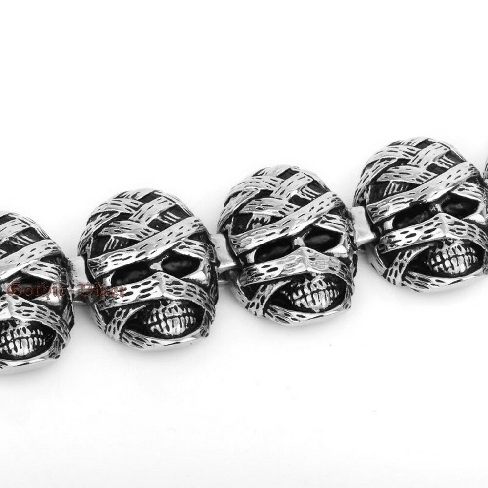 Punk Heavy Gothic Egypt Mummy Skull Stainless Steel Men’s Bracelet 7.5-9.4″(L)
