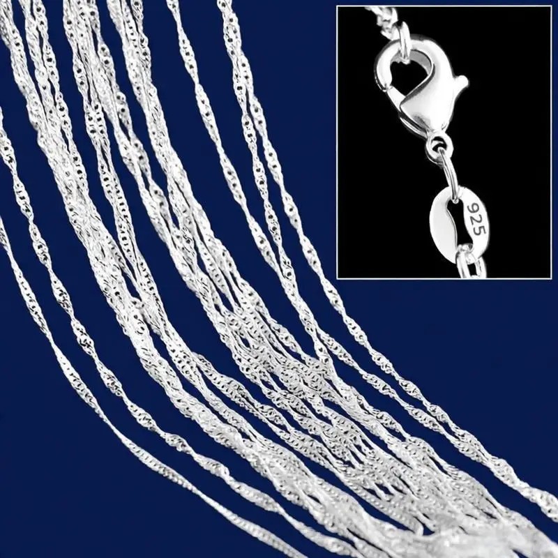 5PCS 925 Sterling Silver Water Wave Chain Necklace 16-30in Jewelry Making