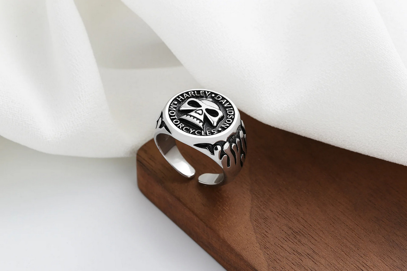 Harley-Davidson Skull Open Ring Jewelry Silvery Biker Adjustable Resizable
