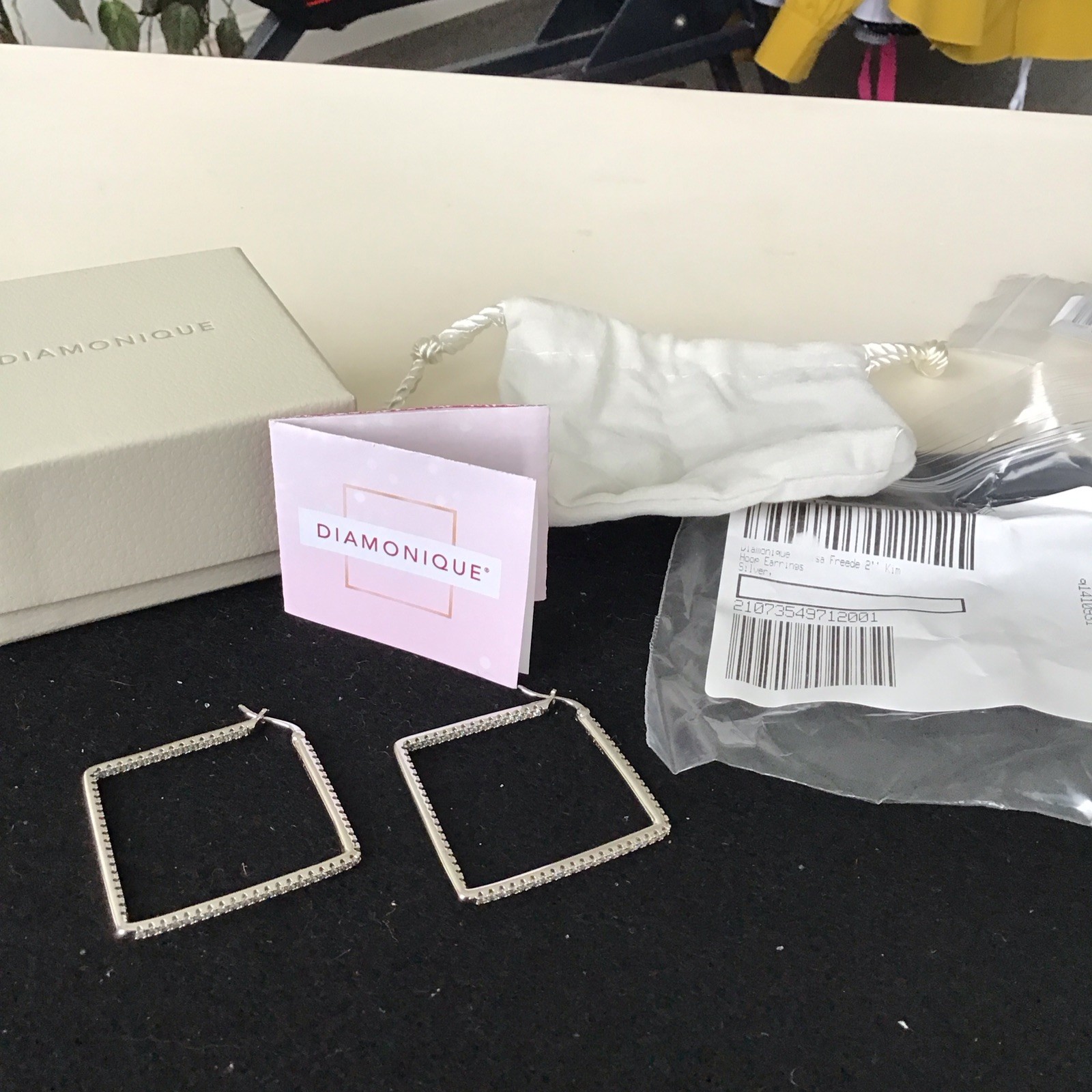 2” Inside Out Diamonique CZ Square Hoop Earrings Sterling Silver QVC – New