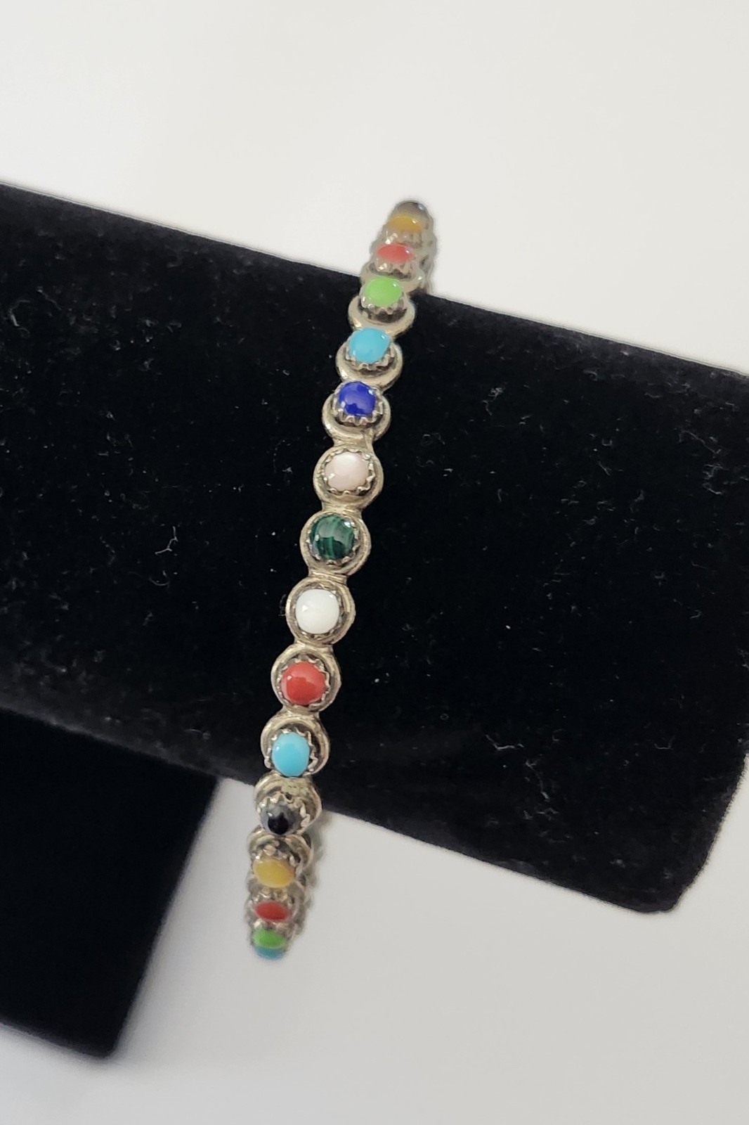 Vintage Zuni Multistone Rainbow Cabochon Bangle Bracelet MCA Mike Carol Allapowa