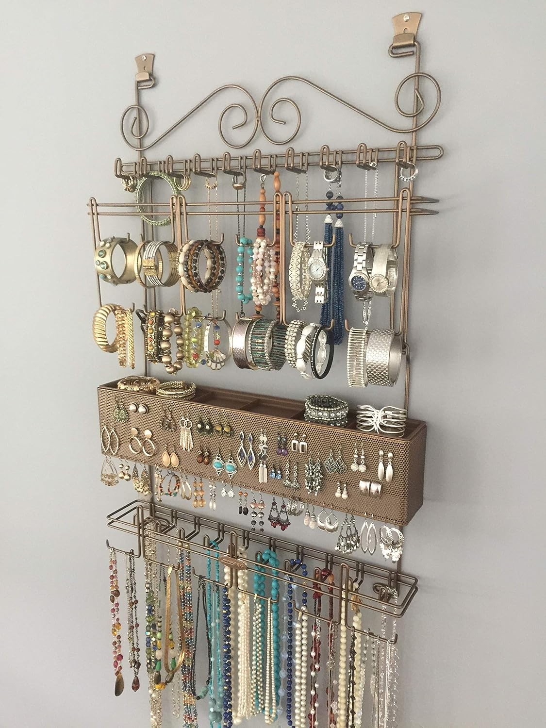 Hanging Jewelry Organizer #7100 in Bronze Over the Door/Wall Holds Over 300 Piec