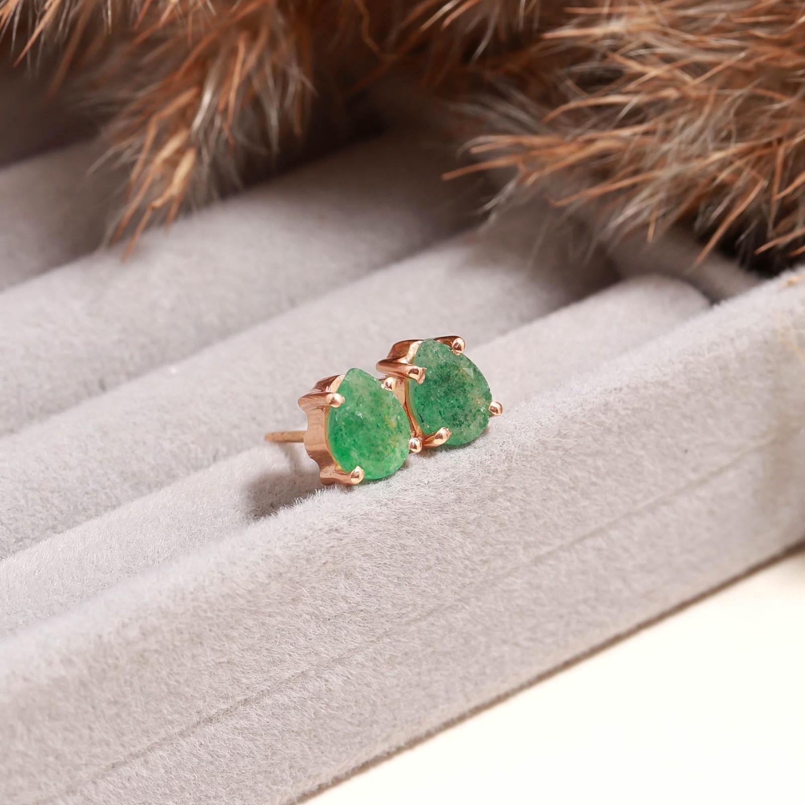 Natural Green Strawberry Pear Stud Earrings Rose Gold Fill Solid silver Jewelry