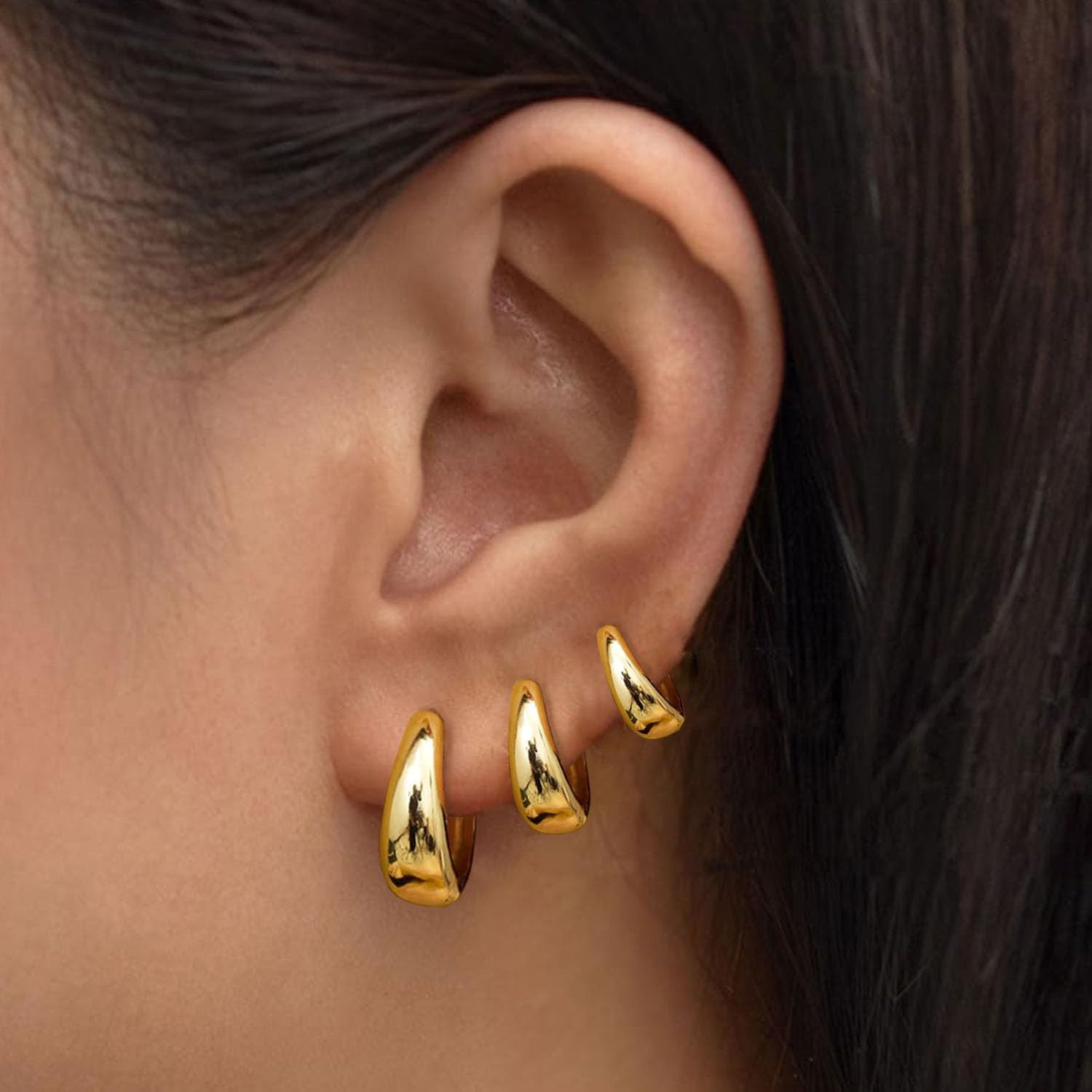 3Pairs Gold Hoop Earrings Set for Women Trendy Chunky Huggie Dainty Earring Jewe