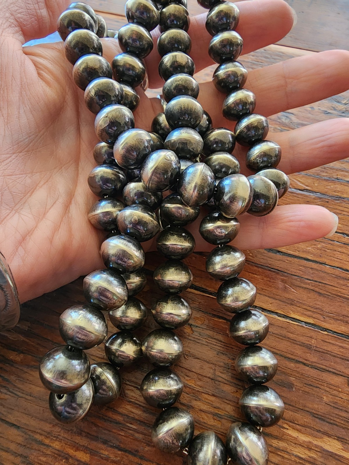 34″ Vintage HANDMADE Signed HS NAVAJO Sterling Silver Beaded NECKLACE 140g 13mm