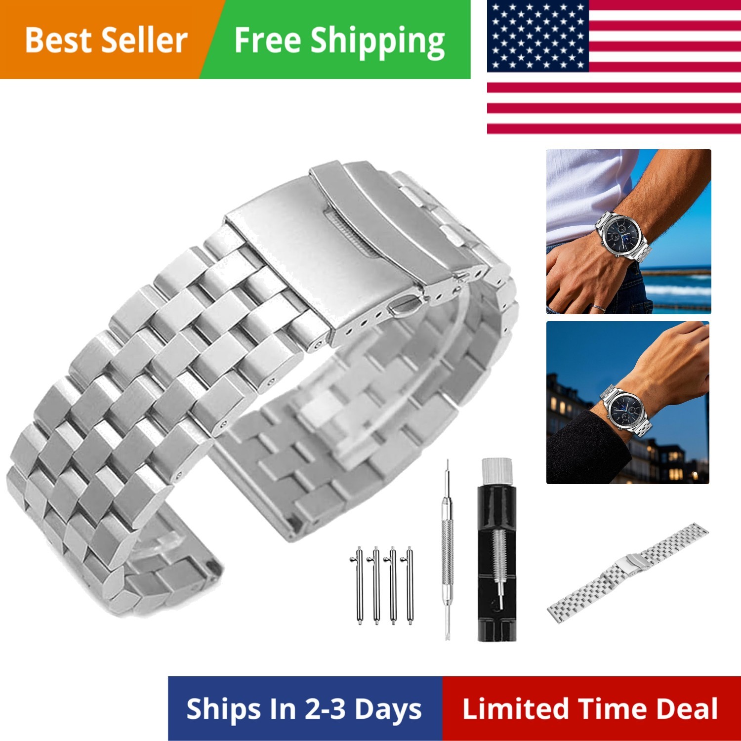 Brushed Metal Watch Bands for Men Women Solid Stainless Steel Watch Band 18/2…