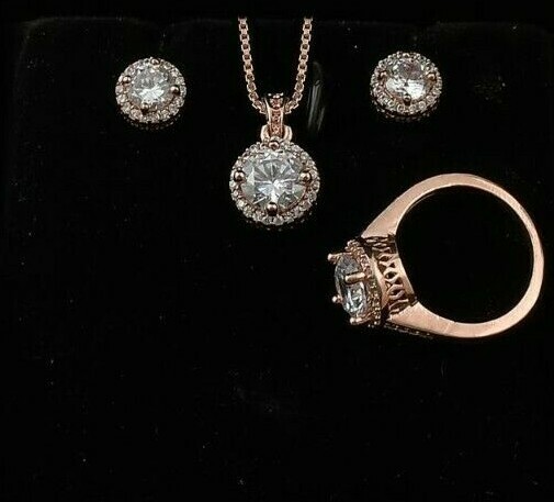 Pendant Necklace Set Earring Ring Wedding Sets Women Cubic Zirconia Jewelry Gift