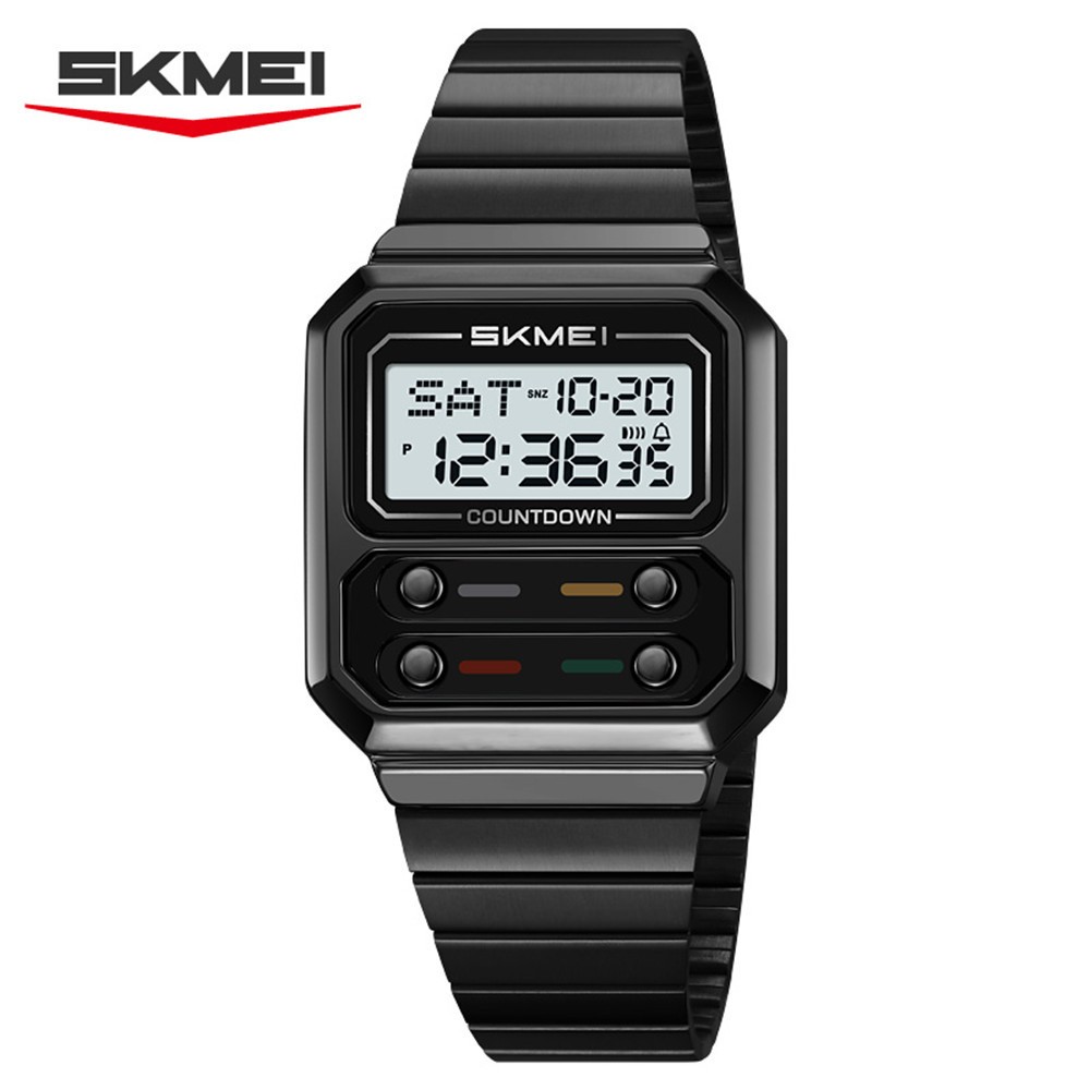 SKMEI Men Watch Rectangle Dial Steel Wristwatch Fashion Male Sport LED Watch