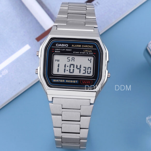 Casio A-158W-1DF Retro MensDigital Watch Unisex Silver Original New
