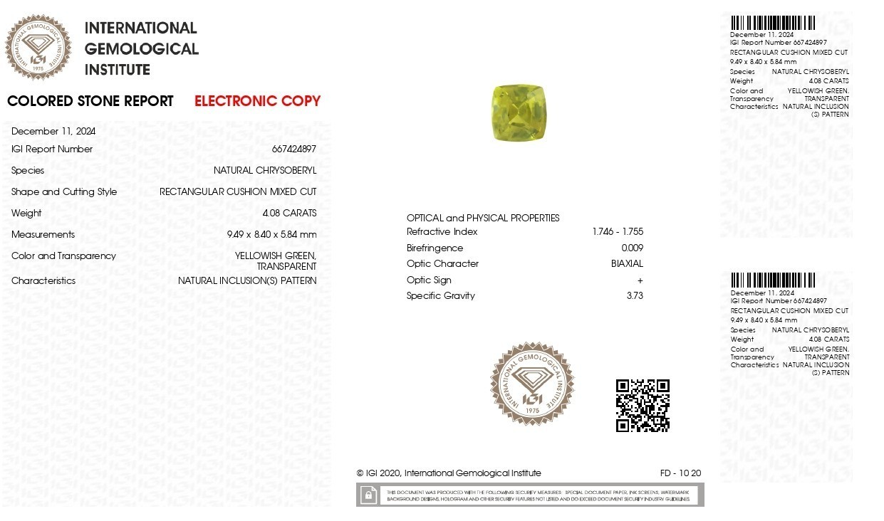 NATURAL ALEXANDRITE 4.08 CARATS Certification – IGI 9.49×8.40 mm