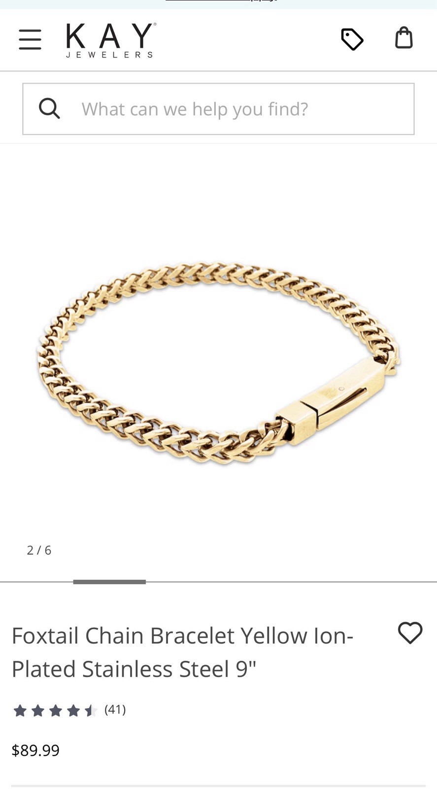 KAY jewelry – Foxtail Chain Bracelet Yellow Ion-Plated Stainless Steel 9″