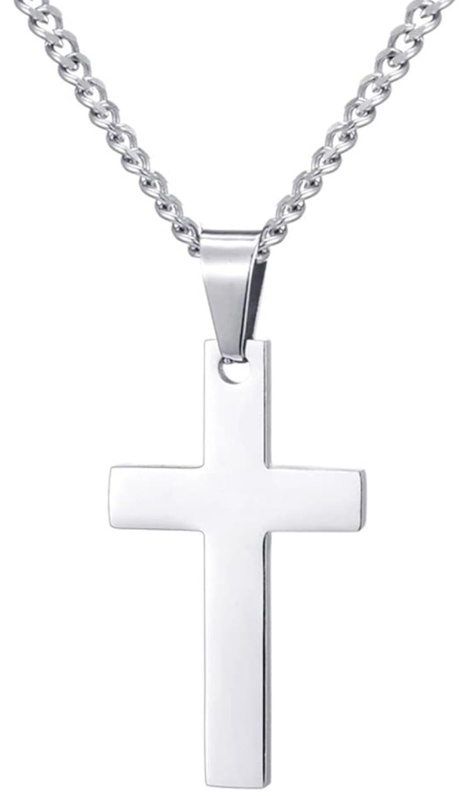 18″-40″MEN Stainless Steel 5mm Silver Box Link Necklace Plain Cross Pendant*P64