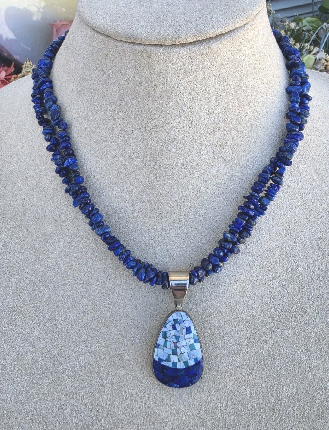 MINE FINDS BY JAY KING DTR Lapis & Opal Inlay Sterling Silver Pendant Necklace