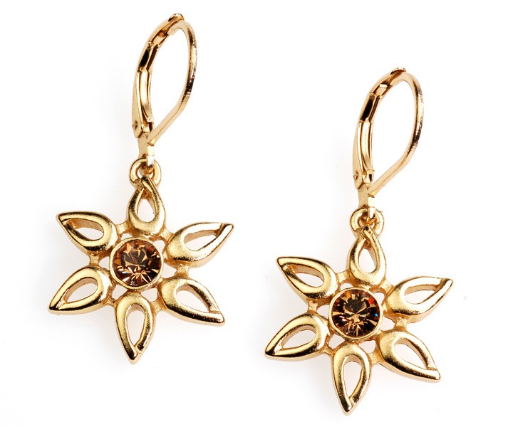 Stella Gold-Plated Starbust Drop Earrings with Charm Center. Lead & Nickel Free.