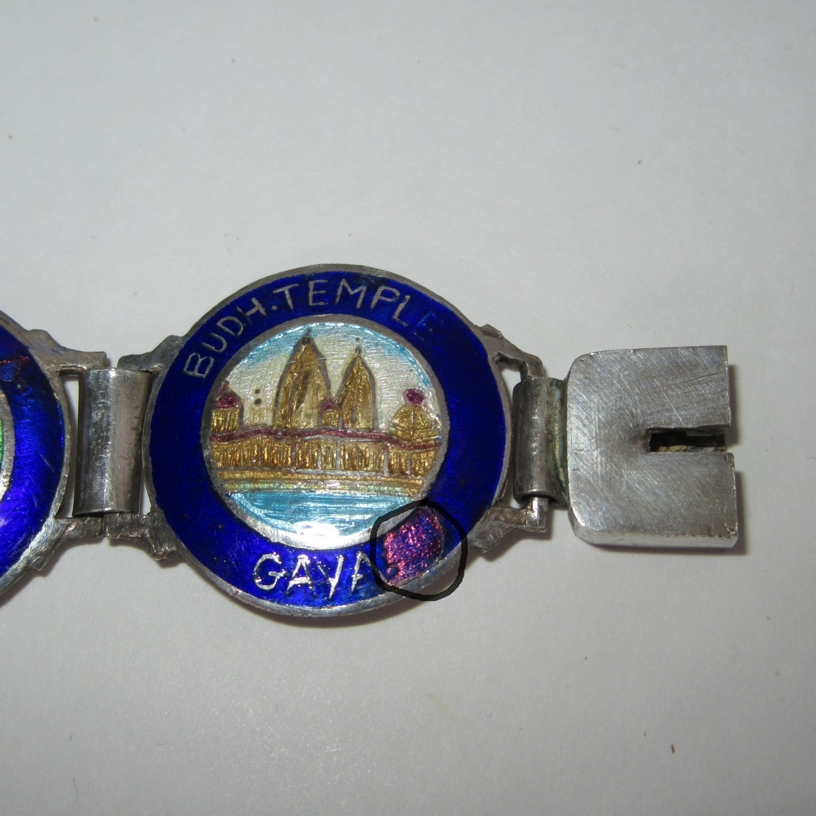 VTG Art Deco Silver Enamel India Souvenir Bracelet Taj Mahal Golden Temple Delhi