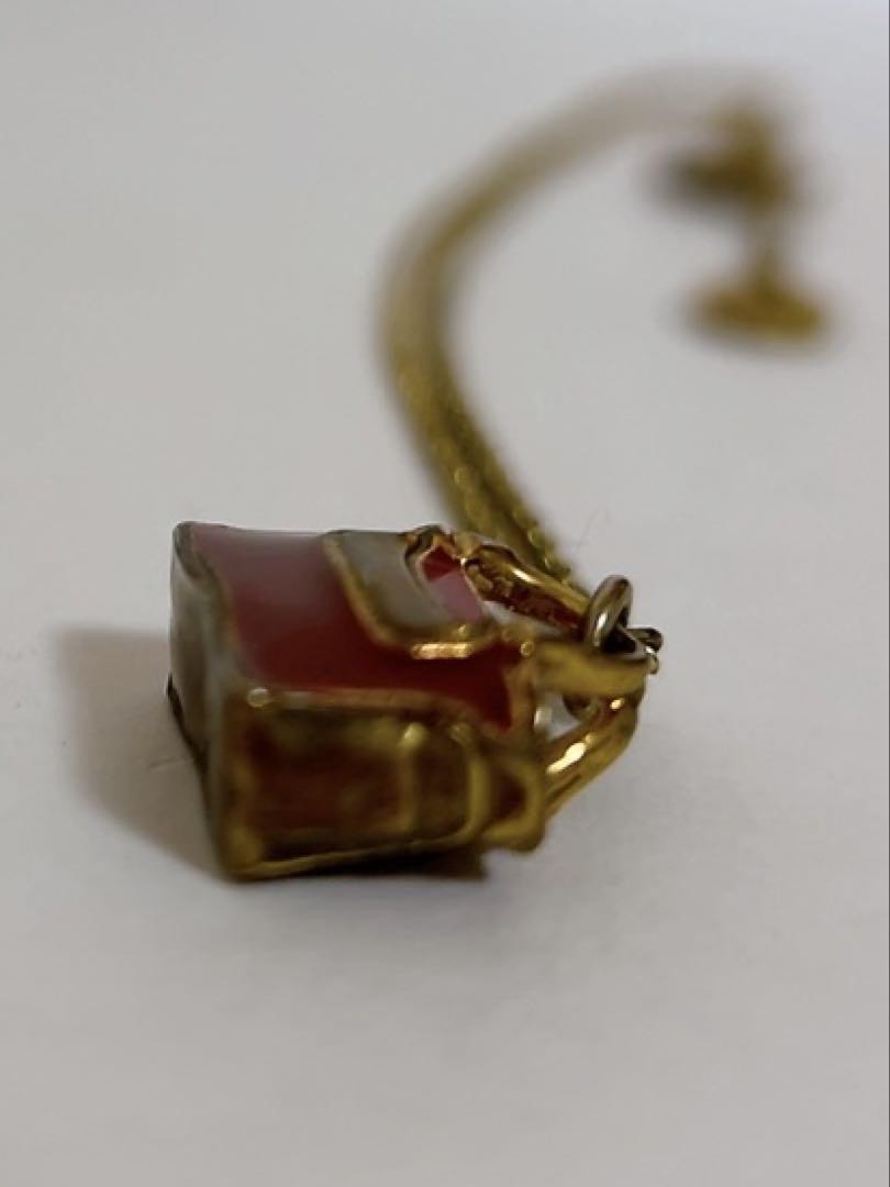 CELINE Necklace Handbag Motif Pendant Enamel Red Gold Length: 20.5 in.Vintage