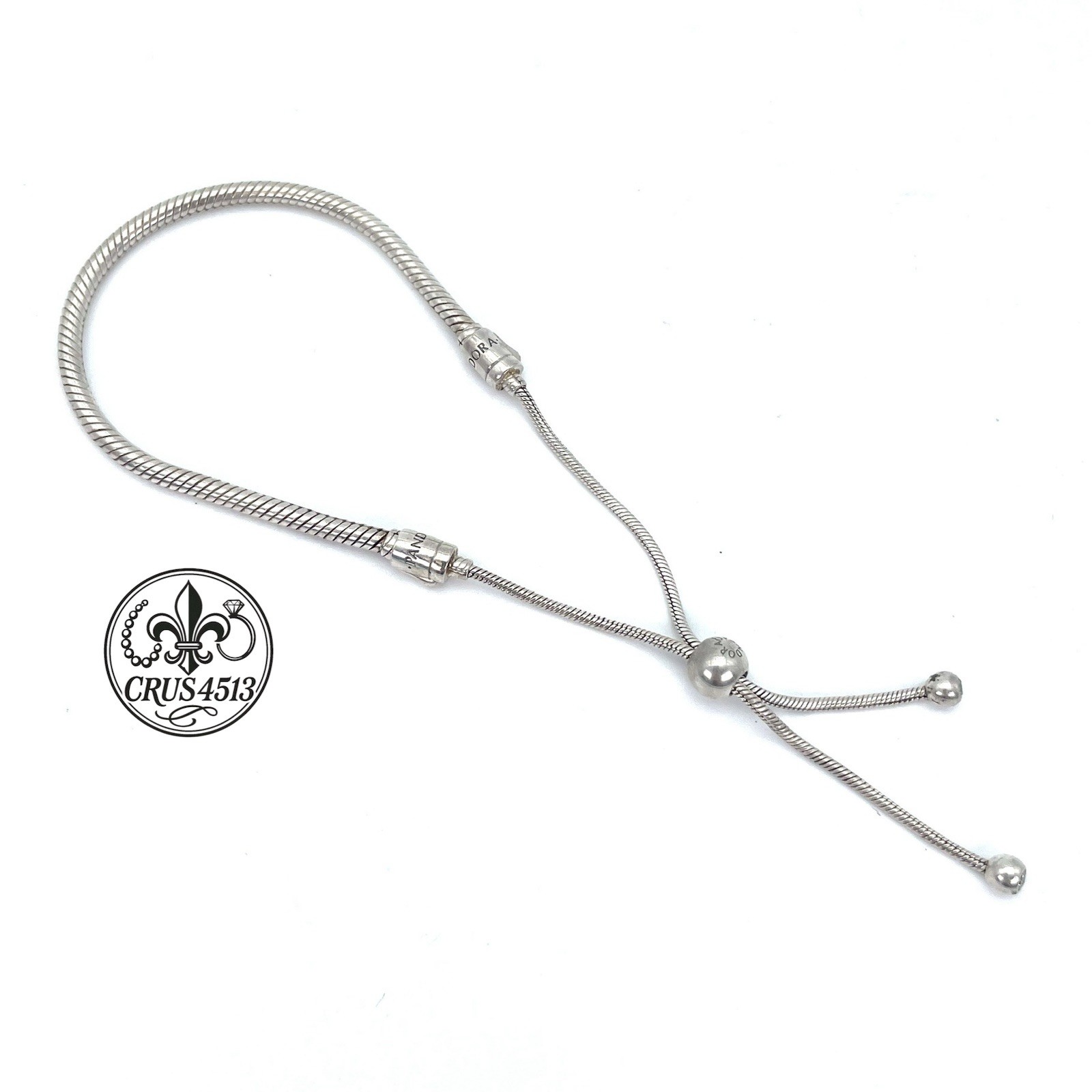Authentic Pandora Sterling Silver Snake Chain Adjustable Slider Bracelet