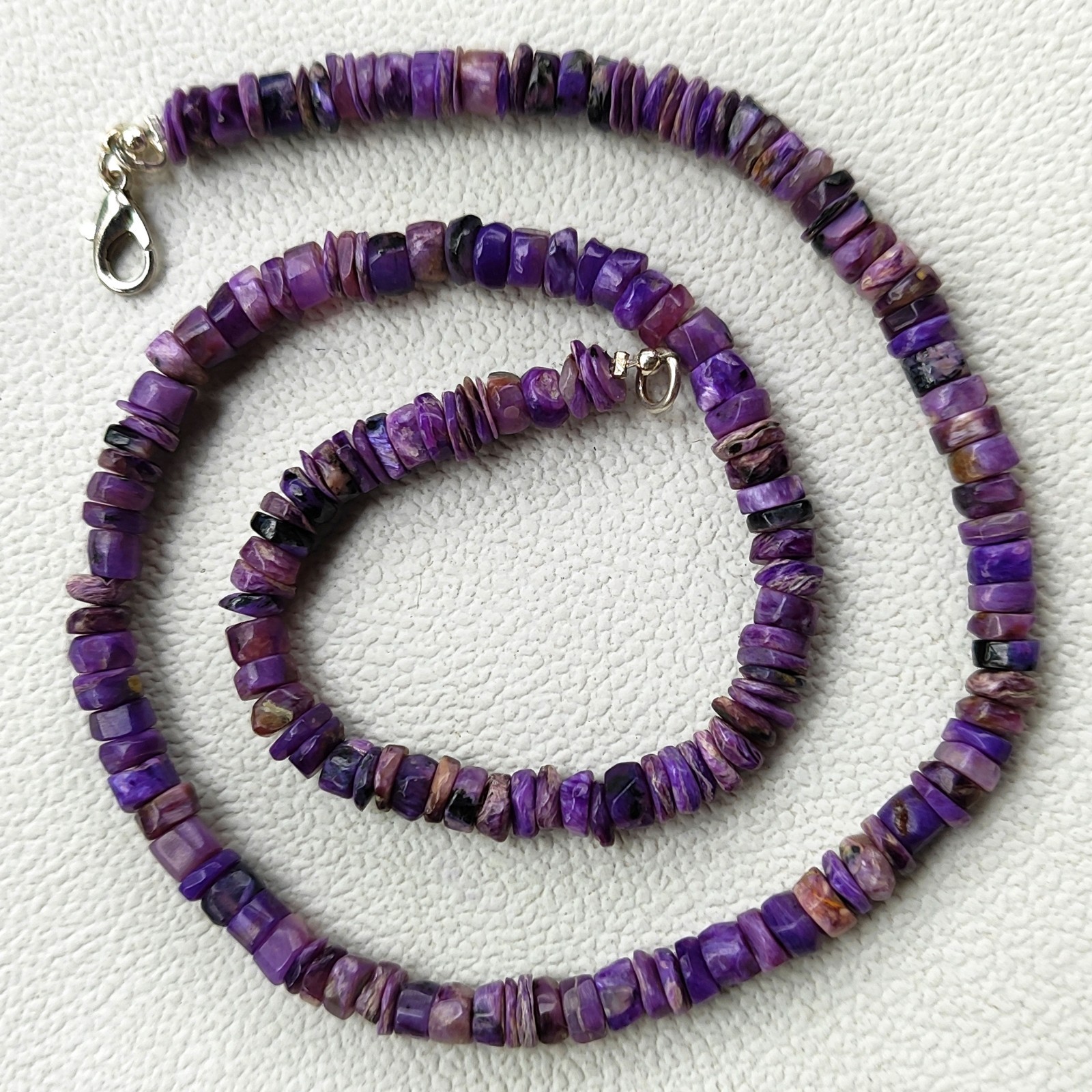 Natural Charoite Necklace 5-6mm Smooth Heishi Beads 17″ Purple India Gemstone