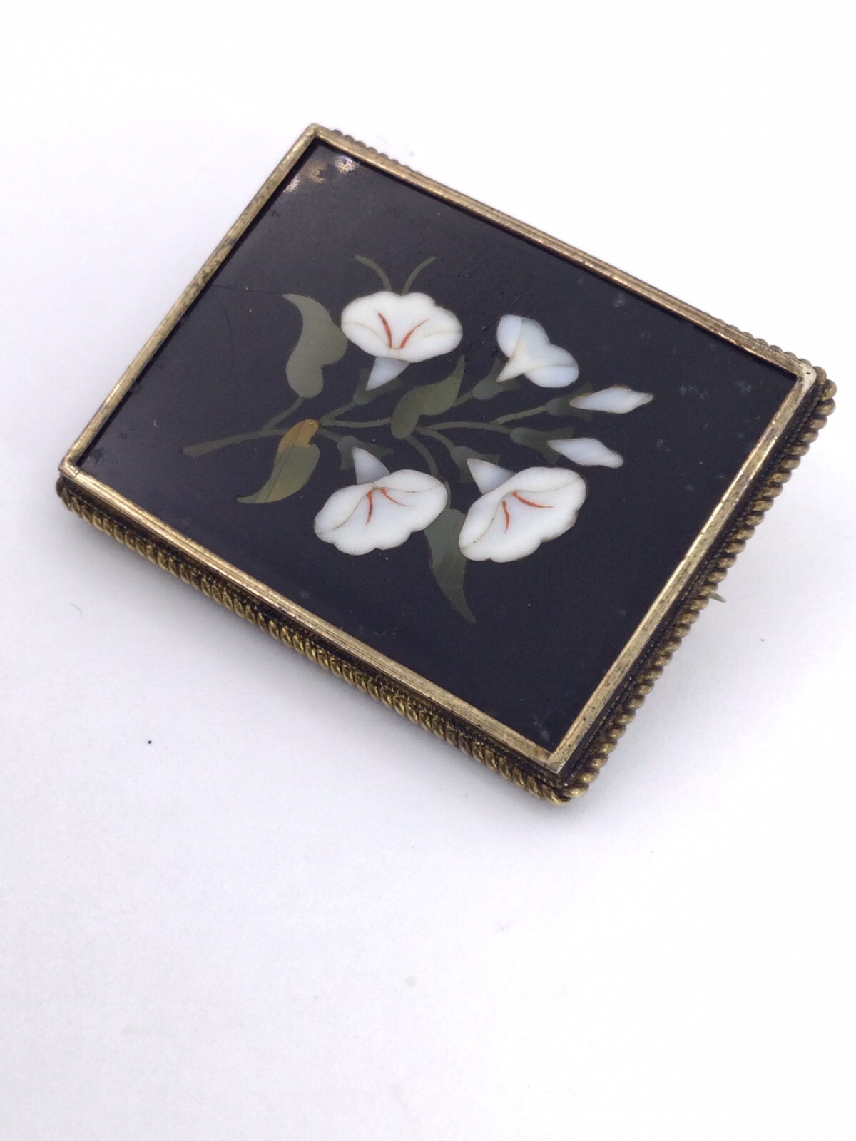 PETRA DURA LILYS PIN – GOLD FILLED VICTORIAN (V476)