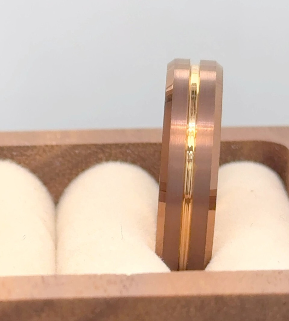 Brown & Rose Gold Tungsten Band Groove Brushed Polished Ring For Valentine Gifts