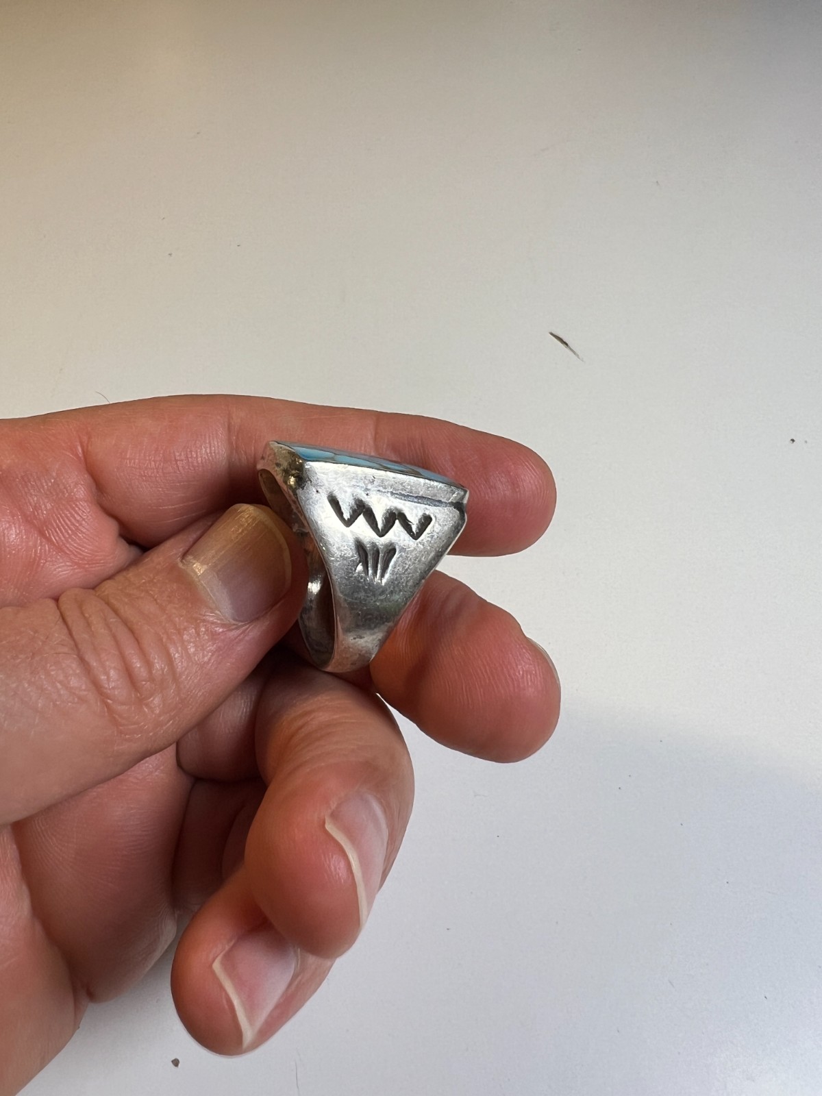 Vintage Navajo Sterling Silver & Large Rectangular Turquoise Cabochon Ring sz 11