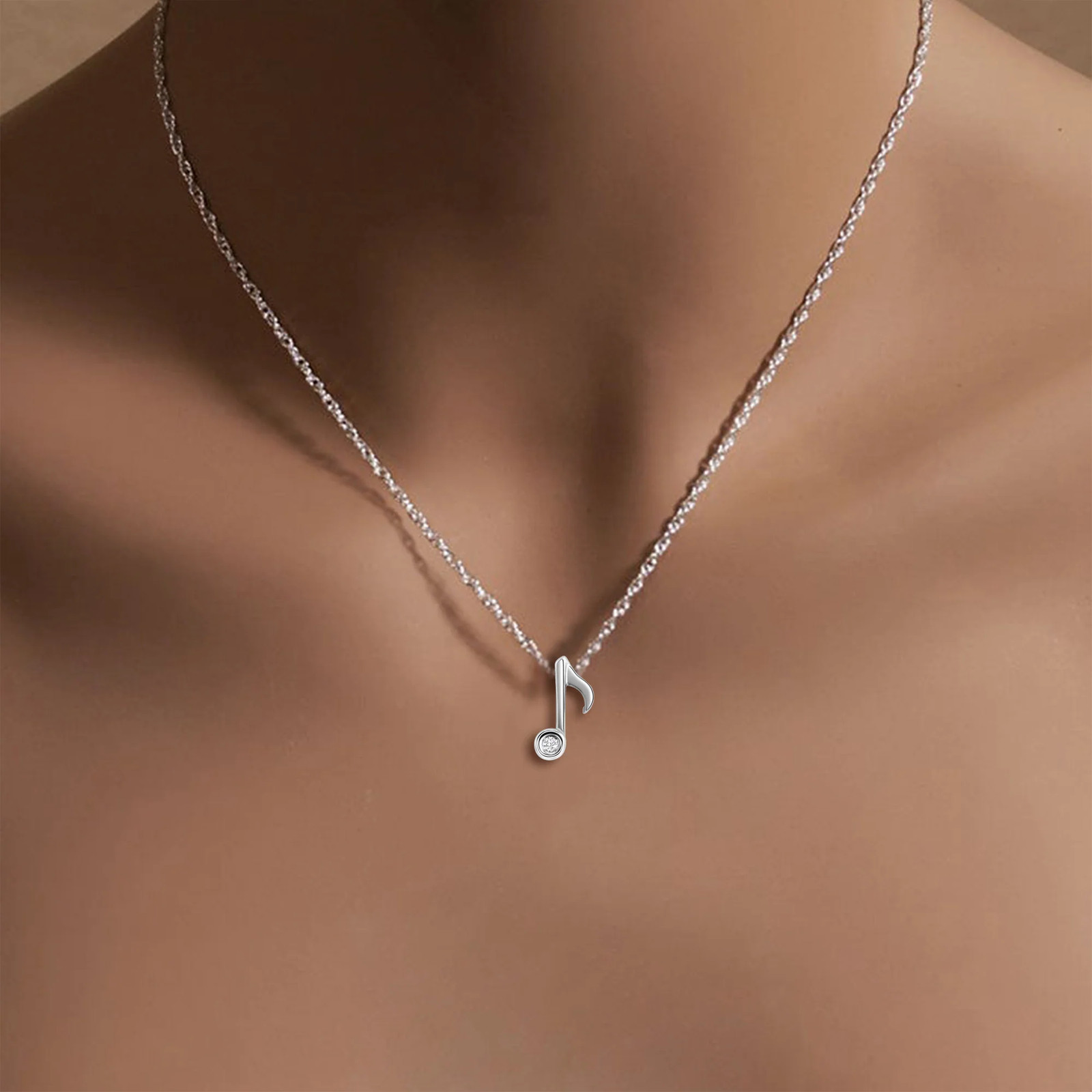 Satin Brushed Music Note Necklace