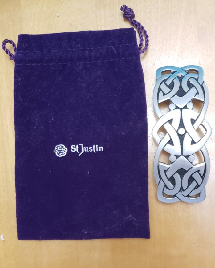 St Justin Pewter Hair Clip Barrette Celtic Design, 3.5 inches, Made in France