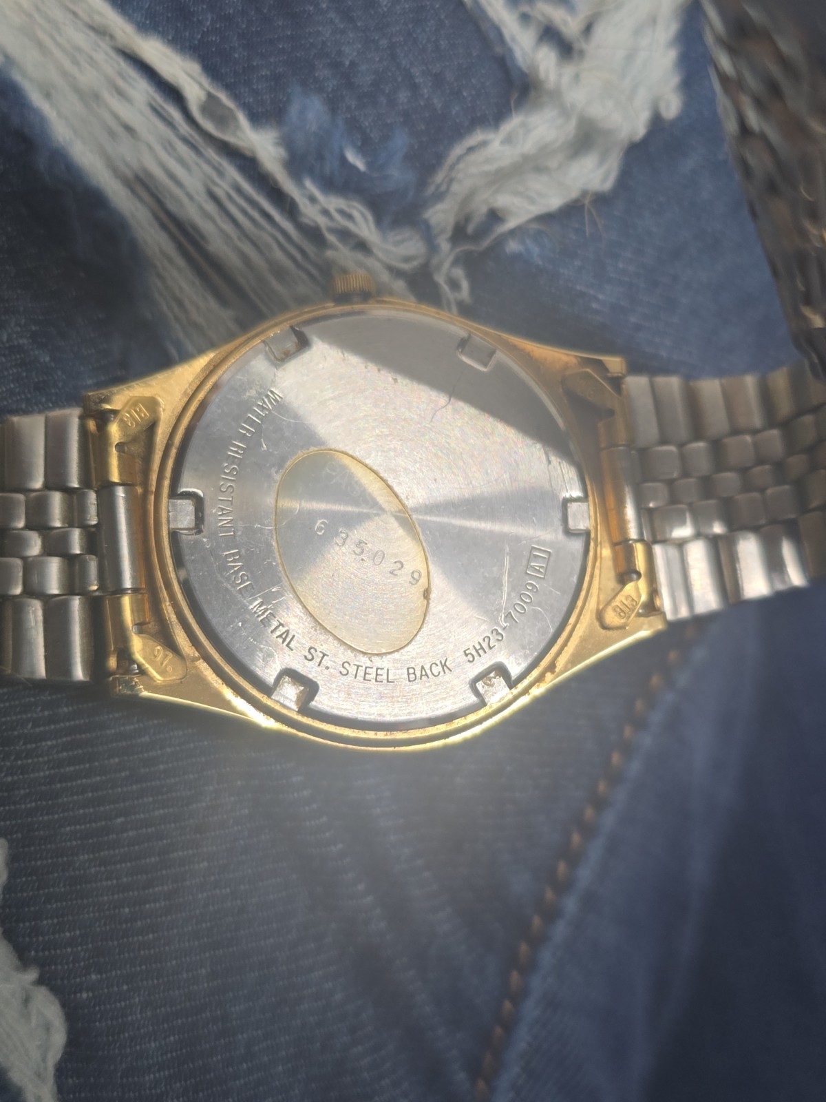 Seiko SQ Watch Men 35mm Champagne Dial Gold Tone Daydate 5y23-8049 New Battery B