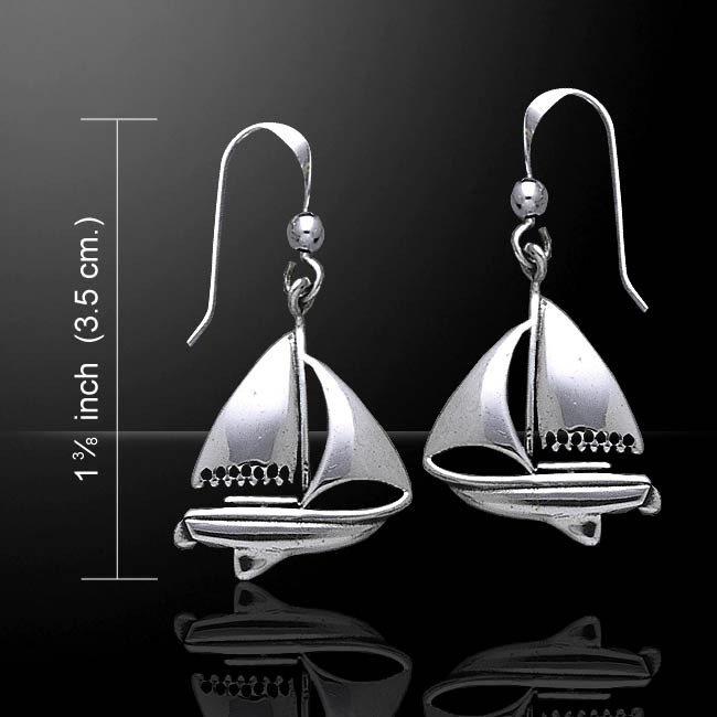 Sailboat 925 Sterling Silver Earrings Fine Nautical Adventure Sport Sea Jewelry