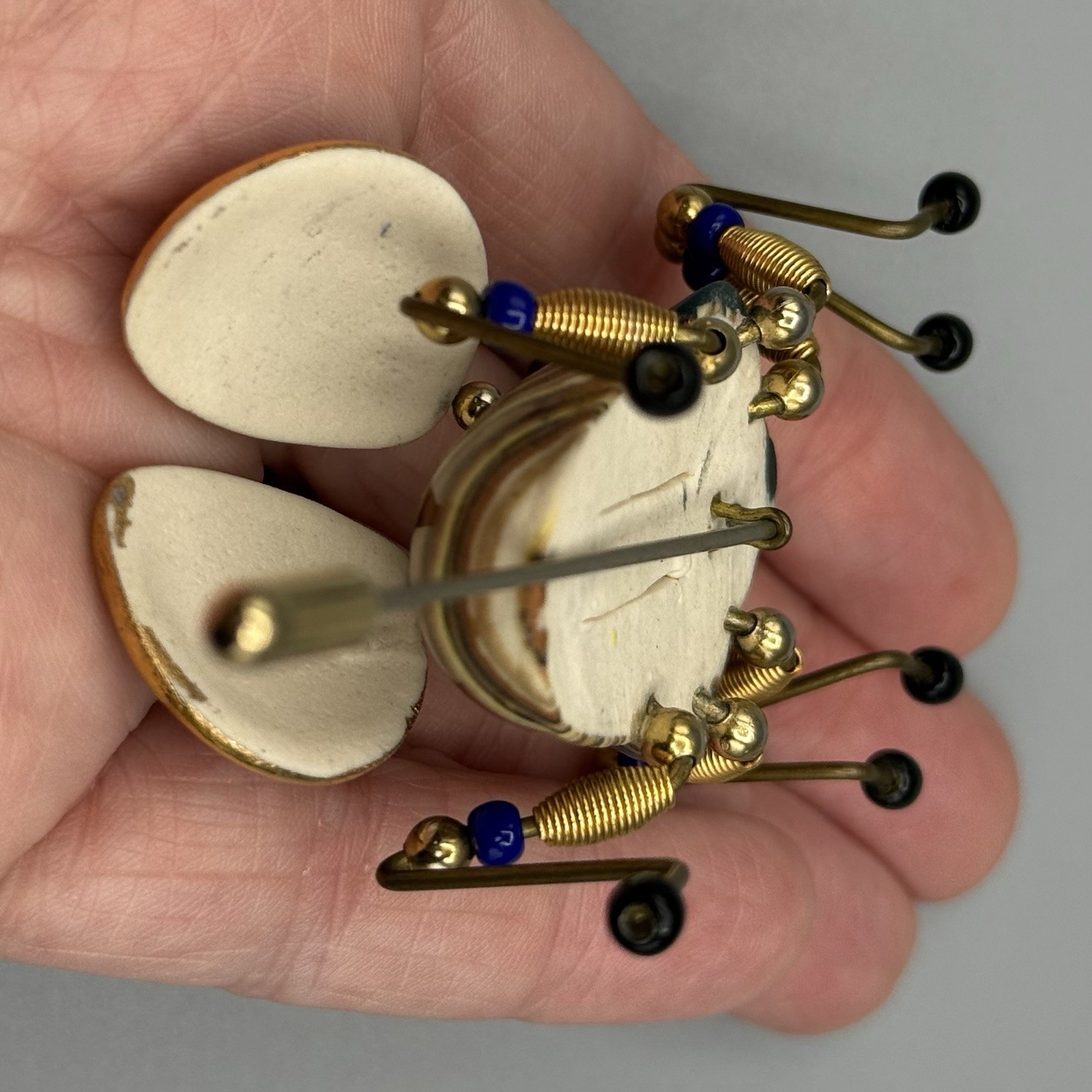 Cynthia Chuang Jewelry 10 Bee Beetle Pin 3″ Porcelain Glass Metal Whimsy Unique