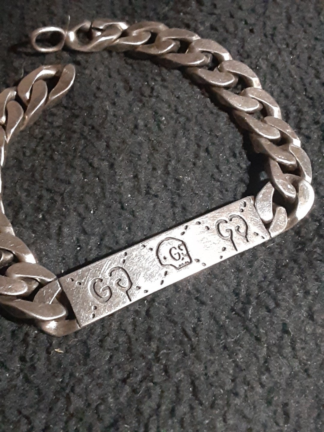 Authentic 925 Sterling Silver Gucci Ghost Bar ID Curb Link Bracelet 1382 FJ