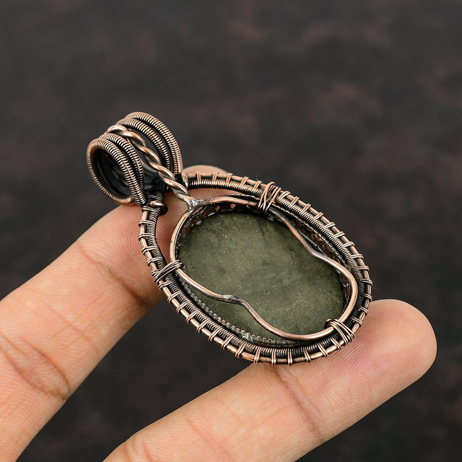 Wedding Gift For Her Copper Apache Pyrite Jewelry Wire Wrapped Pendant 2.52″